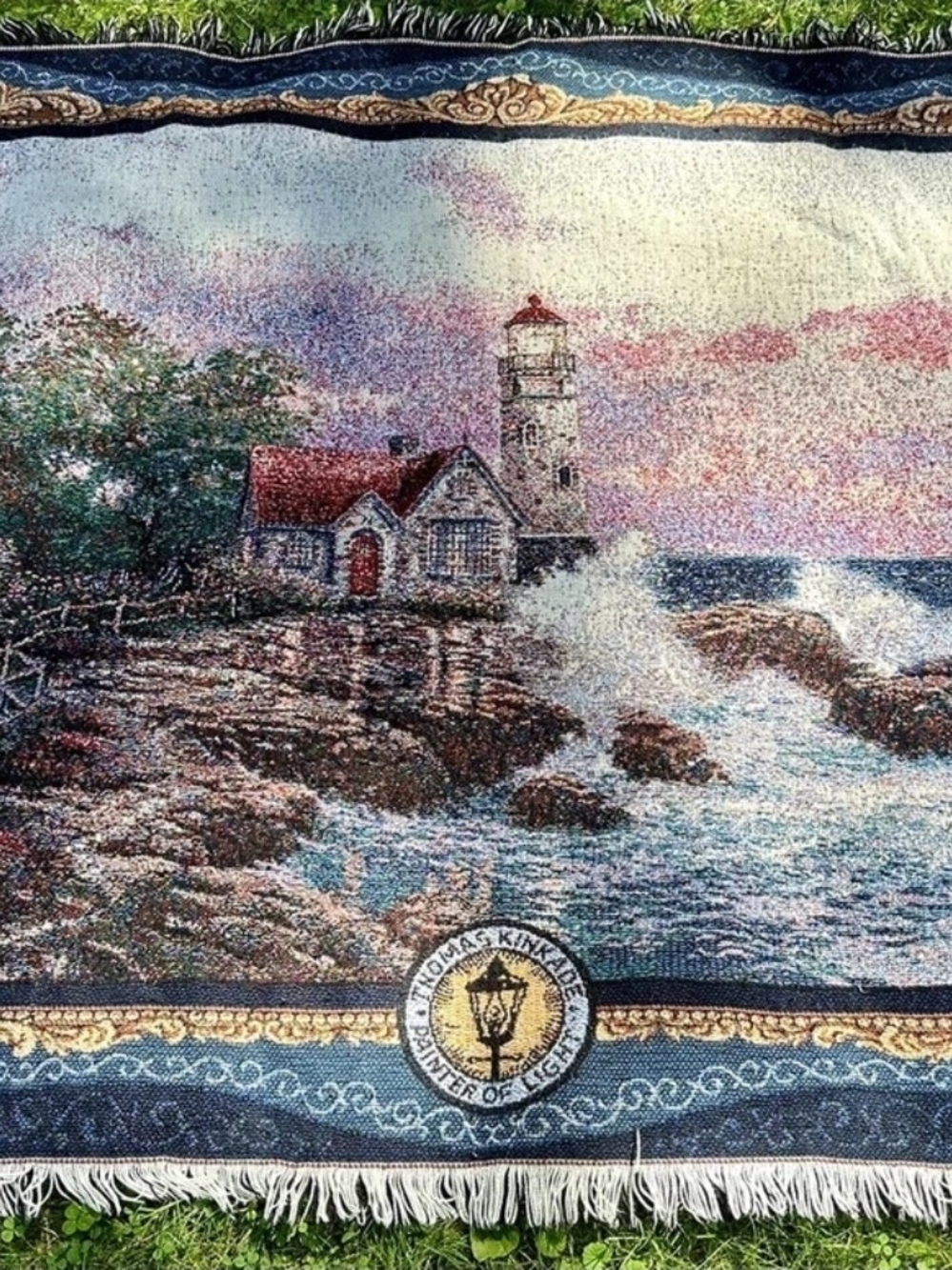 Thomas Kinkade Lighthouse Tapestry - Blue, Cream, Red